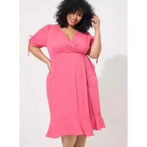 Torrid Pink Midi Swiss Linen Surplice Dress in Honeysuckle Plus Size 4